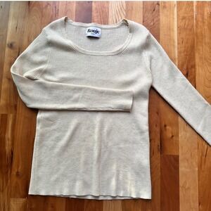 Rouje Paris Cream Ribbed Knit Scoop Neck Scalloped Top Small Clean Girl Luxury